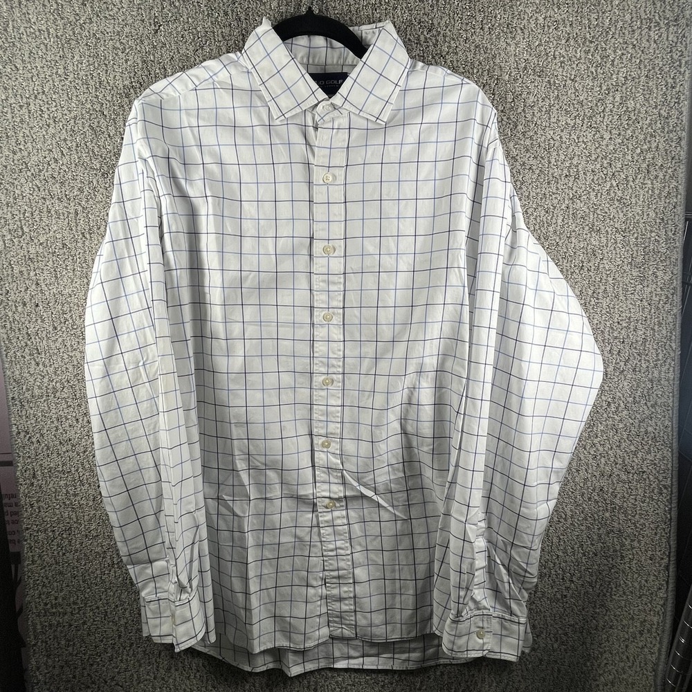 Polo Golf Ralph Lauren Westerton Mens XL Dress Shirt White Blue Stripe Button Up